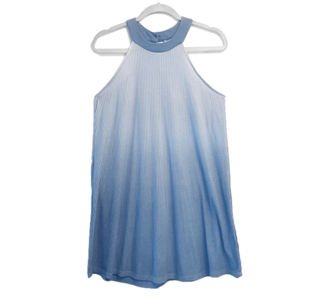 Mahina Halter Tank Dress. Ohmbre Blue. Size Medium